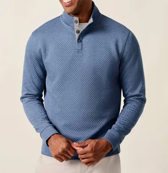 Johnnie-O Rockwells Diamond-Quilted Henley Pullover In Laguna Blue