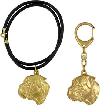OEM Bullmastiff, Bulmastiff - Llavero Y Collar Con Perro En Caja, Producto Ba&ntilde;ado En Oro De Alta Calidad, Marca Art-dog