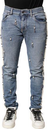 Dolce & Gabbana Mens Blue Embellished Cotton Skinny Denim Jeans Co+02 Clothing