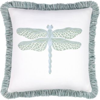 Elaine Smith Dragonfly Jacquard Indoor & Outdoor Woven Fringed Accent Pillow in Surf at Nordstrom, Size 20X20