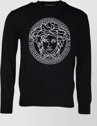 Versace medusa embroidered cotton crew neck sweater