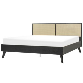 Beliani Cama Con Somier Negro Madera Clara 180 X 200 Cm Cabecero Monpazier