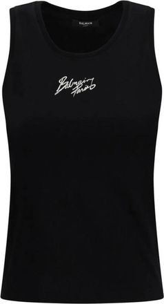 Balmain Sleeveless Tops, female, Black, Size: L Cotton Casual Top