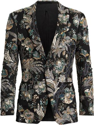 Etro floral-jacquard single-breasted blazer - men - Silk/Linen/Flax/Viscose/Viscose - 48 - Black