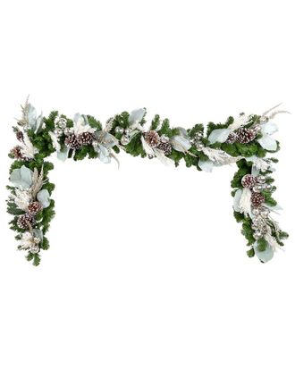 Creative Displays Inc. Handcrafted 9Ft Holiday Garland With Magnolia Leaves, Ornaments & Pinecones