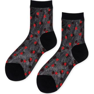 Hansel From Basel Baby Strawberry Sheer Crew Socks in Black at Nordstrom