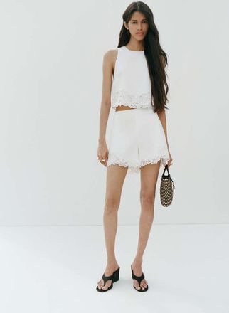 Mango Top ricami traforati bianco sporco - Donna - XS - MANGO