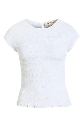 Open Edit Cap Sleeve Smocked Top in White at Nordstrom, Size Xx-Small
