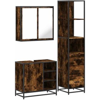 vidaXL Vidaxl - Set De Muebles Ba&ntilde;o 3 Pzas Madera Contrachapada Roble Ahumado
