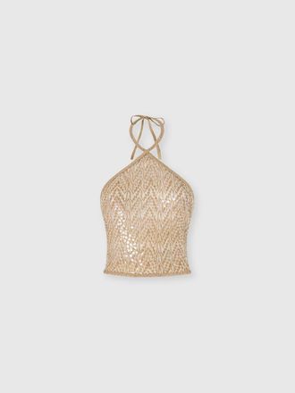 Missoni Top In Lam&eacute; Viscose With Lace Motif, Sequins, And Halter Neckline in Gold& White at Nordstrom, Size 40 It