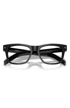 Prada 54mm Rectangular Sunglasses in Black /Clear Blue Light at Nordstrom