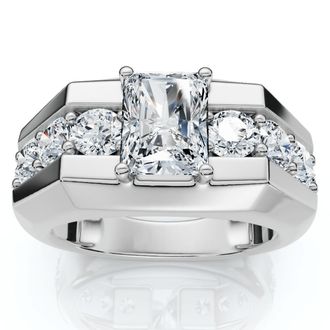 Pompeii3 Certified 6 1/2Ct Mens Radiant Cut Diamond Ring 14k Gold Lab Grown FG/VS