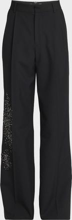 Balmain Men & apos;s Crystal-Embellished Wool Straight Leg Pleated Pants