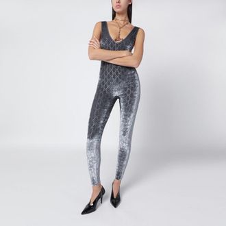 Gucci Grey velvet jumpsuit with crystal GG embroidery