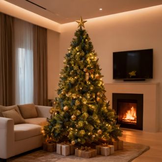 Shatchi 6FT Pre-Lit Kentucky Pine Luxurious Artificial Green Christmas Tree With Long life Energy Saving Warm White LED Lights