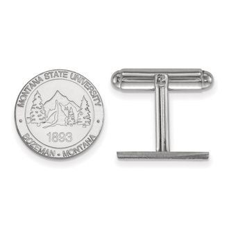 Diamond2Deal Sterling Silver Rhodium-plated Montana State University Crest Cuff Links