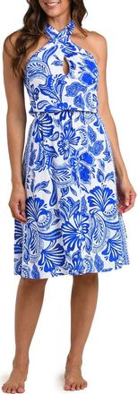 La Blanca Botanical Brocade Fit & Flare Halter Dress in Lapis at Nordstrom, Size X-Small