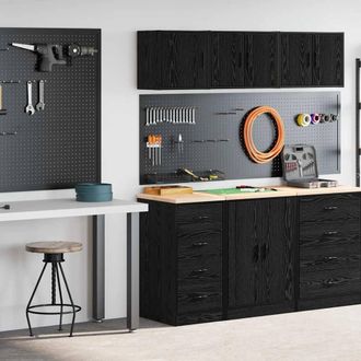 Berkfield Home Garage Cabinets 2 pcs Black Engineered Wood