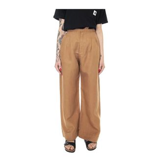 Elvine Lisette Broek - Dames - Wijde Broeken - Bruin - 2XL - Linnen - Broeken