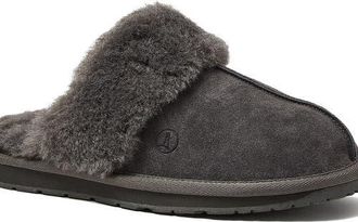 Lands End Suede Furry Lined Indoor Outdoor Slippers in Dark Gray Suede at Nordstrom, Size 10