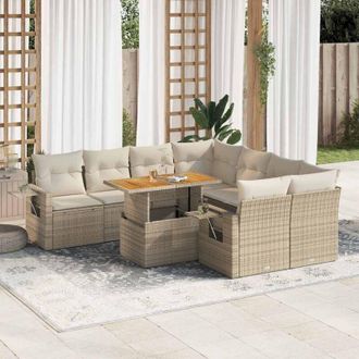 vidaXL Set De Sof&aacute;s De Jard&iacute;n Con Cojines 9 Pzas Rat&aacute;n Sint&eacute;tico Beige Vidaxl