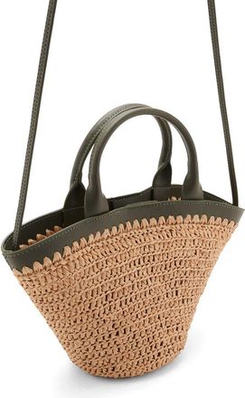 Mango Small Raffia Bucket Bag in Khaki Green at Nordstrom