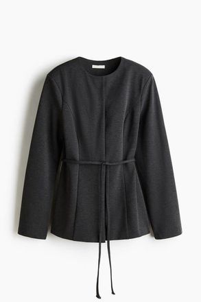 H&M Belted Ponte Di Roma Blazer in Dark Gray Melange at Nordstrom, Size Xx-Small