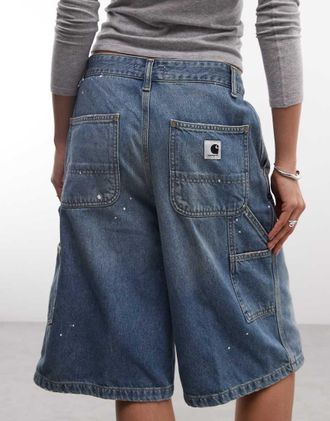 Carhartt Work in Progress Nixon shorts in denim relaxed fit a doppio ginocchio con effetto macchie di vernice in lavaggio blu destroy