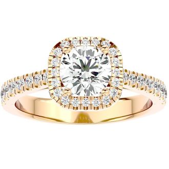 Pompeii3 1 1/6Ct Moissanite & Diamond Cushion Halo Engagement Ring White or Yellow Gold