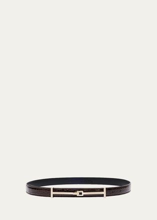 Tom Ford Double T Crocodile-Embossed Leather Belt