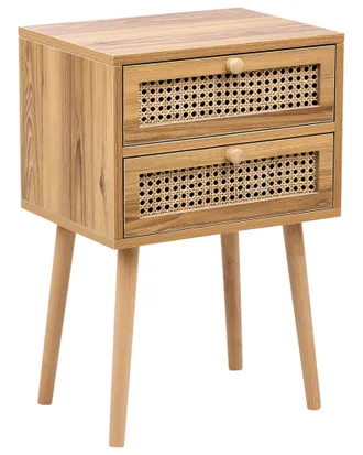 Beliani Comodino In Rattan Impiallacciato Mdf Treccia Viennese Marrone Chiaro Butte