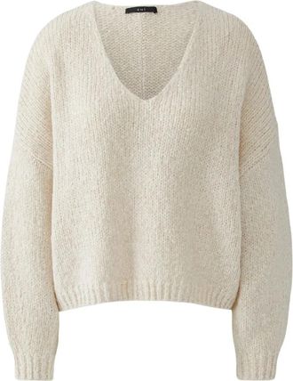 Oui Angel V-neck Truien - Dames - V-hals truien - Beige - M - Wol - Truien & Vesten