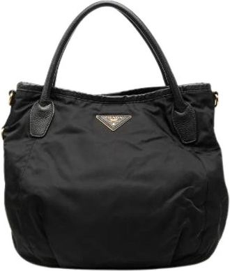 Prada Pre-owned Tote Bags, female, Black, Size: ONE SIZE Pre-owned Nylon Leather Tote Bag