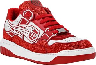 Philipp Plein Schoenen, Heren, Rood, 45 EU, Katoen, Moon Walker Low-Top Sneakers