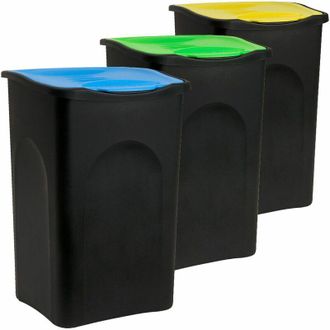 Deuba Stefanplast 3x Cubos De Basura Con Tapa Abatible 50l Cada Uno Sistema De Reciclaje Para Papel Vidrio Pl&aacute;stico 56x37x39cm - Deuba