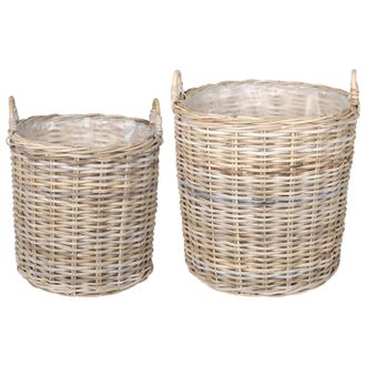 vidaXL Cesta De Maceta Con Almacenamiento 2 Pcs Gris Rattan Lacak Vidaxl