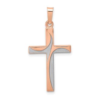Diamond2Deal 14k Rose Gold Rhodium Hollow Cross Pendant