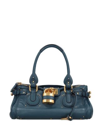 Chlo&eacute; CHLOE PADDINGTON GRAINED LEATHER SHOULDER BAG - 44Q - TAPESTRY BLUE