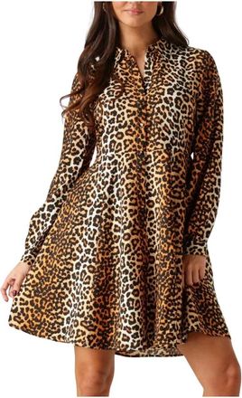 Y.A.S Shirtjurk met luipaardprint - Dames - Korte kleedjes - Bruin - L - Kleedjes