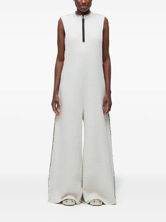 Osklen zip-front contrast-stitch jumpsuit - women - Jute/Cotton/Polyester - M - White