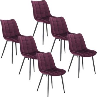 Woltu 6x Sedia da Pranzo Retro Velluto Senza Braccioli Salotto Imbottite Cucina Bordeaux