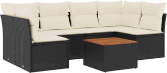 vidaXL Set De Comedor De Jard&iacute;n 7 Pzas Y Cojines Rat&aacute;n Sint&eacute;tico Negro Vidaxl