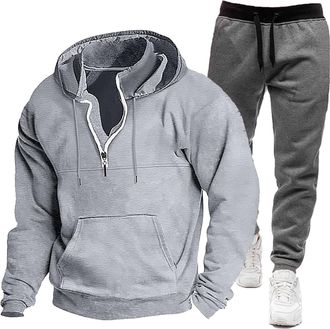 Generic Mens Tracksuit Set Joggers Jogging Bottoms Men Gym Trousers Cargo for Uk Activewear Sweatpants Fleece Hoodie Suits Track Suit Mens Tracksuits 2-Piece 