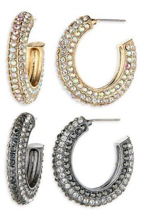 Tasha Pack of 2 C Hoop Earrings in Jet/crystal at Nordstrom Rack