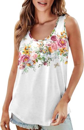 Generic Womens Stretchy Vest Tank Tops Basic Camisole Top Womens 2025 Popular Round Neck Short Sleeved 2D Printed Casual Loose And Versatile Vest Suspender Ou