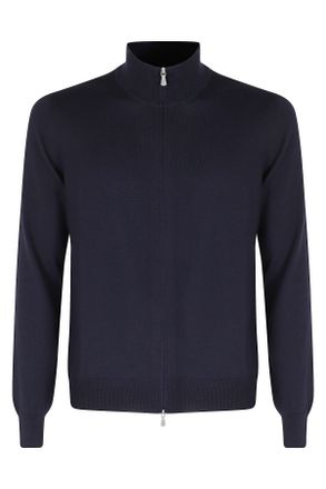 Tagliatore Blue Full-Zip Merino Wool Turtleneck