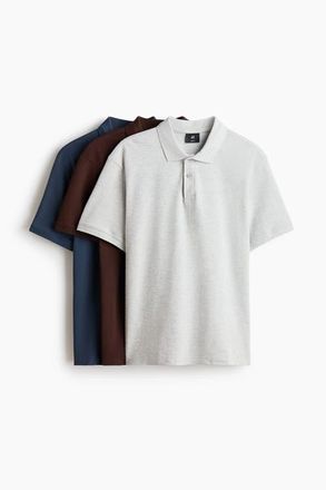 H&M 3-pack Regular Fit Polo Shirts in Dark Brown/blue at Nordstrom, Size Xx-Large
