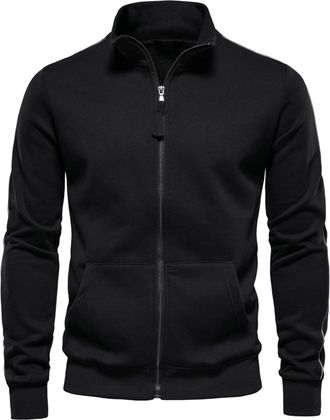 Feoya Mens Tracksuit Jacket Full Zip Up Mock Neck Long Sleeve Track Tops Lightweight Sweatshirts with Pockets A Black XL