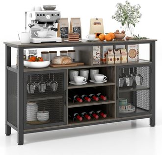 Costway Costway 2 En 1 Mueble Bar De Vinos, Aparador Buffet De 140 Cm Para 8 Botellas Y 6 Filas De Soportes Para Vino, Con Puertas De Malla Met&aacute;lica, Para Coc
