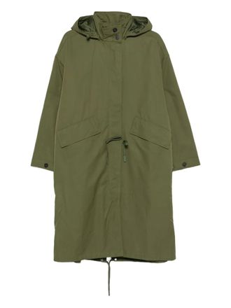 Closed hooded drawstring coat - women - Cotton/Recycled Nylon - S - Green